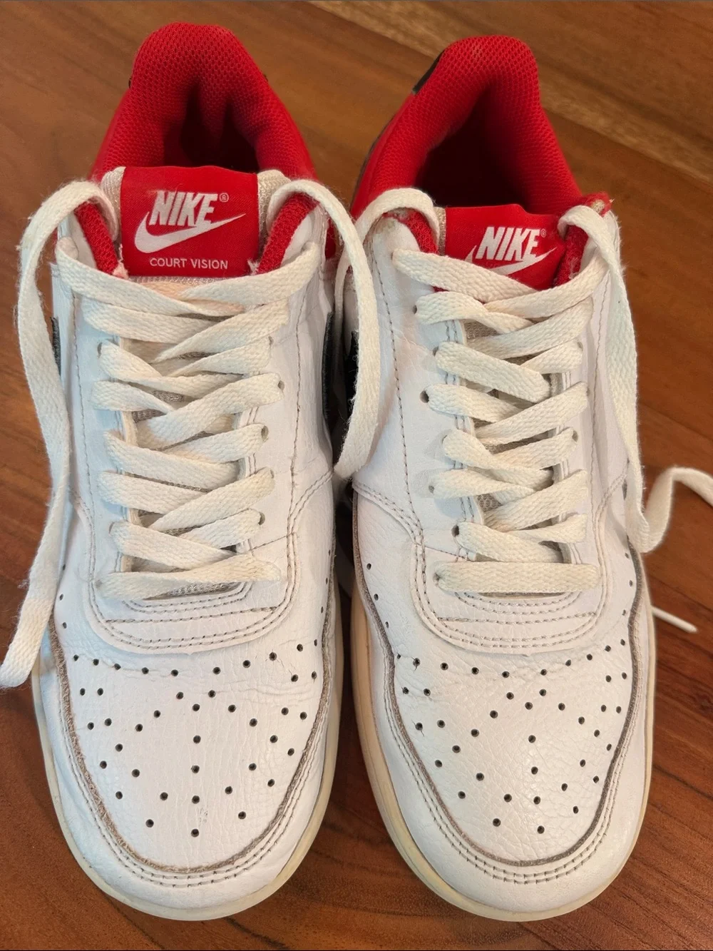 Nike Court Vision Low in White University Red, Black. Men’s size 8. DH851-100
